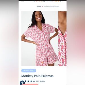 Roller Rabbit Pink Monkey Polo Pajamas. Size S